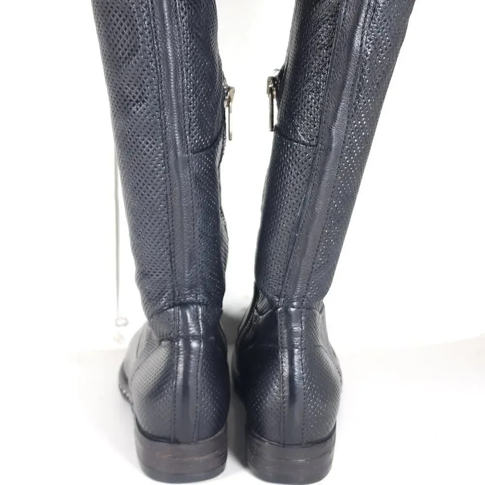 A.S.98 Women's US36 EU6 Black Soft Leather Zip Studded Tall Over The Knee Boots